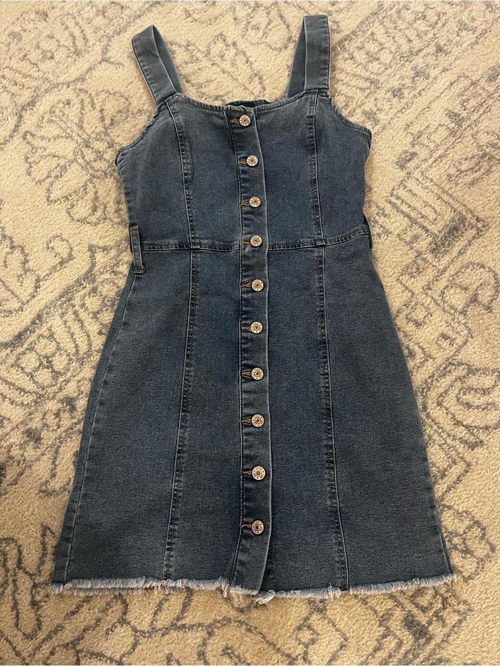 Rewash Dark Blue Denim Button-Front Romper Dress